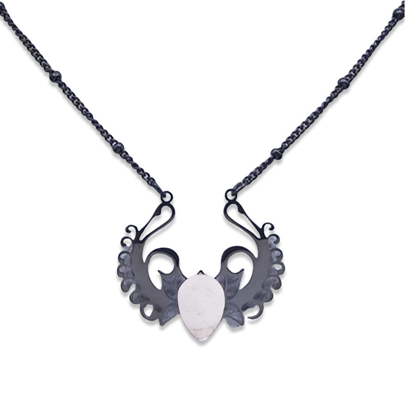 Stainless Steel Necklace Natural Gemstone Cabs Pendant With 50CM Chain