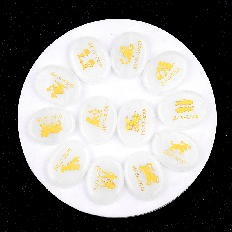 Howlite Turquoise Zodiac or Horoscope Symbols Engraved Stones (Set of 12) for Reiki Healing Meditation Balancing Worry Gemstone Pocket
