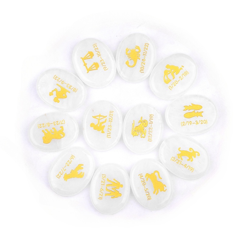 Zodiac or Horoscope Symbols Engraved Stones (Set of 12) for Reiki Healing Meditation Balancing Worry Gemstone Pocket