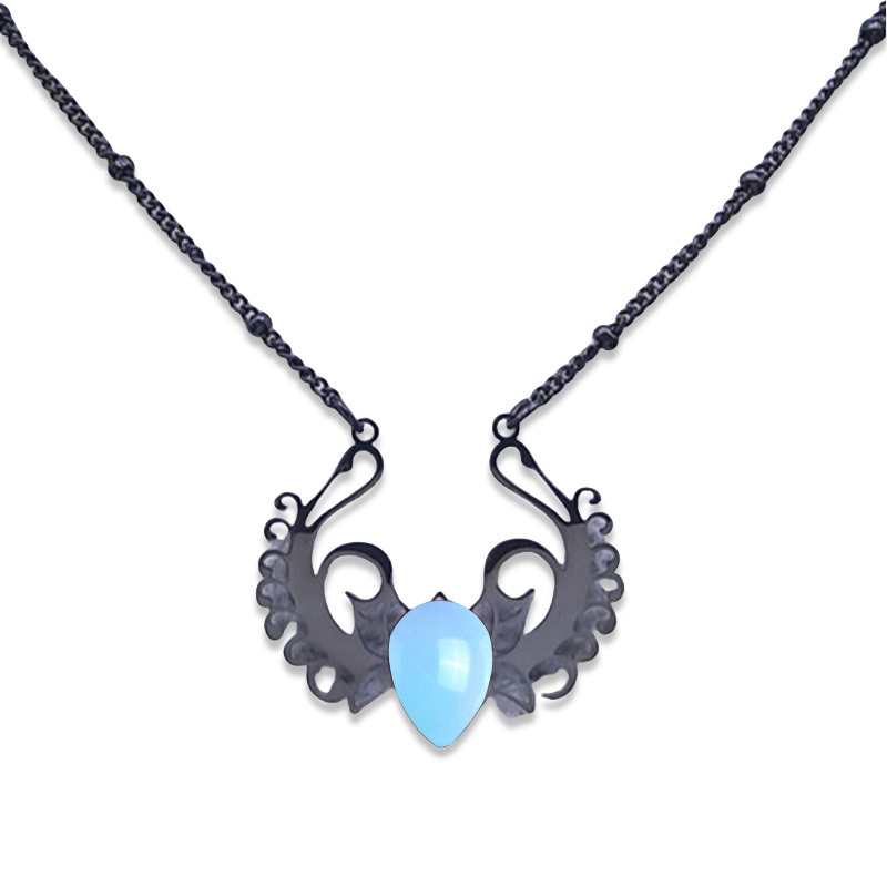 Stainless Steel Necklace Natural Gemstone Cabs Pendant With 50CM Chain