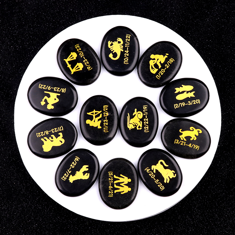 Sodalite Zodiac or Horoscope Symbols Engraved Stones (Set of 12) for Reiki Healing Meditation Balancing Worry Gemstone Pocket