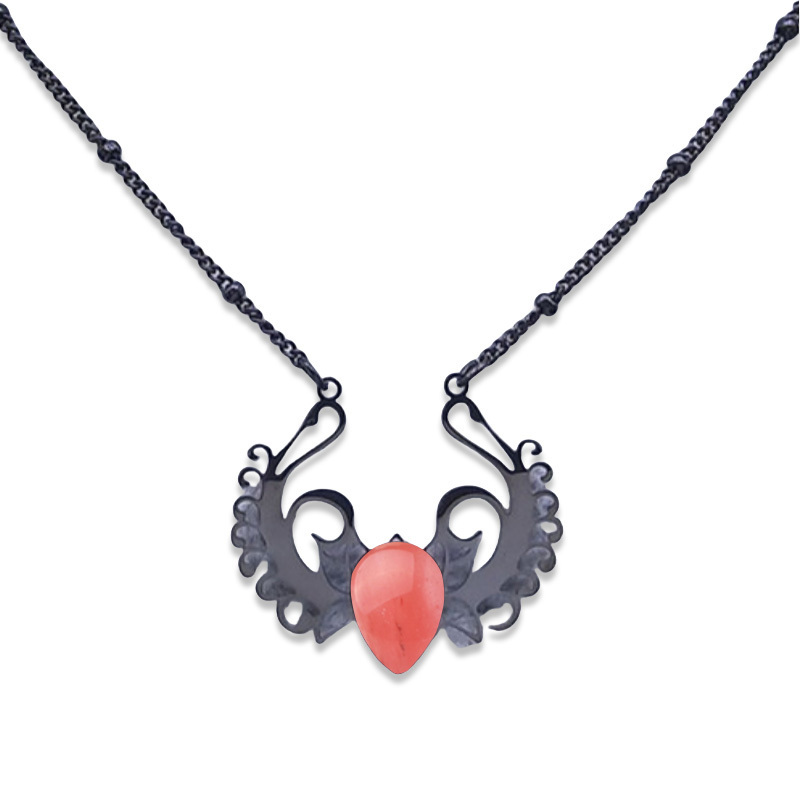Stainless Steel Necklace Natural Gemstone Cabs Pendant With 50CM Chain