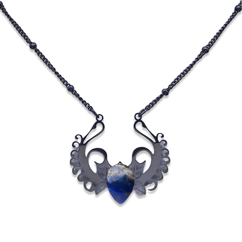 Stainless Steel Necklace Natural Gemstone Cabs Pendant With 50CM Chain