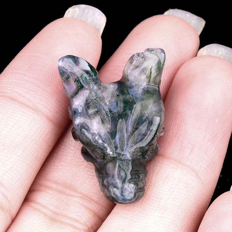 Handmade Craved 1.0Inch Gemstone Wolf Head Animal Ornamentfor Home & Office Decoration