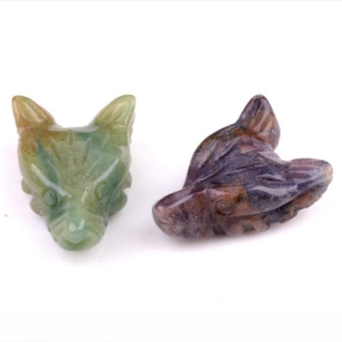 Unakite 1.0Inch Gemstone Wolf Head Ornament for Home & Office Decoration Handmade Craved Crystal Animal