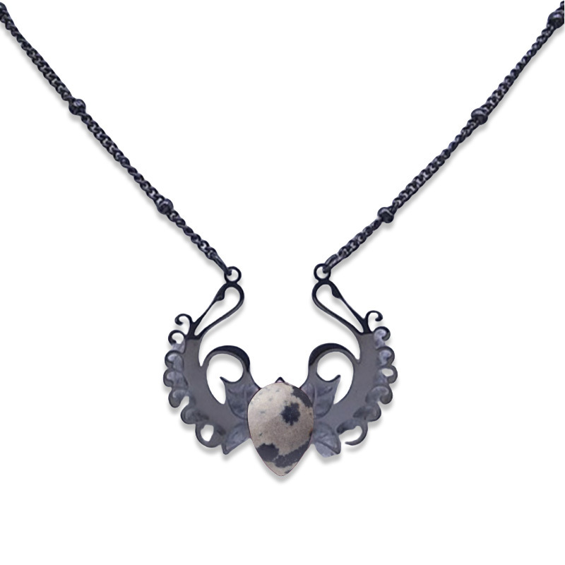 Stainless Steel Necklace Natural Gemstone Cabs Pendant With 50CM Chain