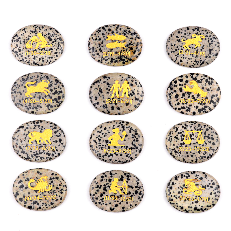 Yellow Tiger Eye Zodiac or Horoscope Symbols Engraved Stones (Set of 12) for Reiki Healing Meditation Balancing Worry Gemstone Pocket