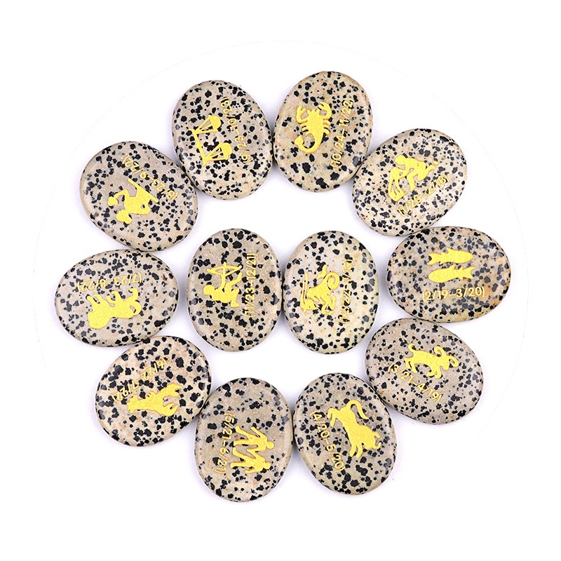 Zodiac or Horoscope Symbols Engraved Stones (Set of 12) for Reiki Healing Meditation Balancing Worry Gemstone Pocket