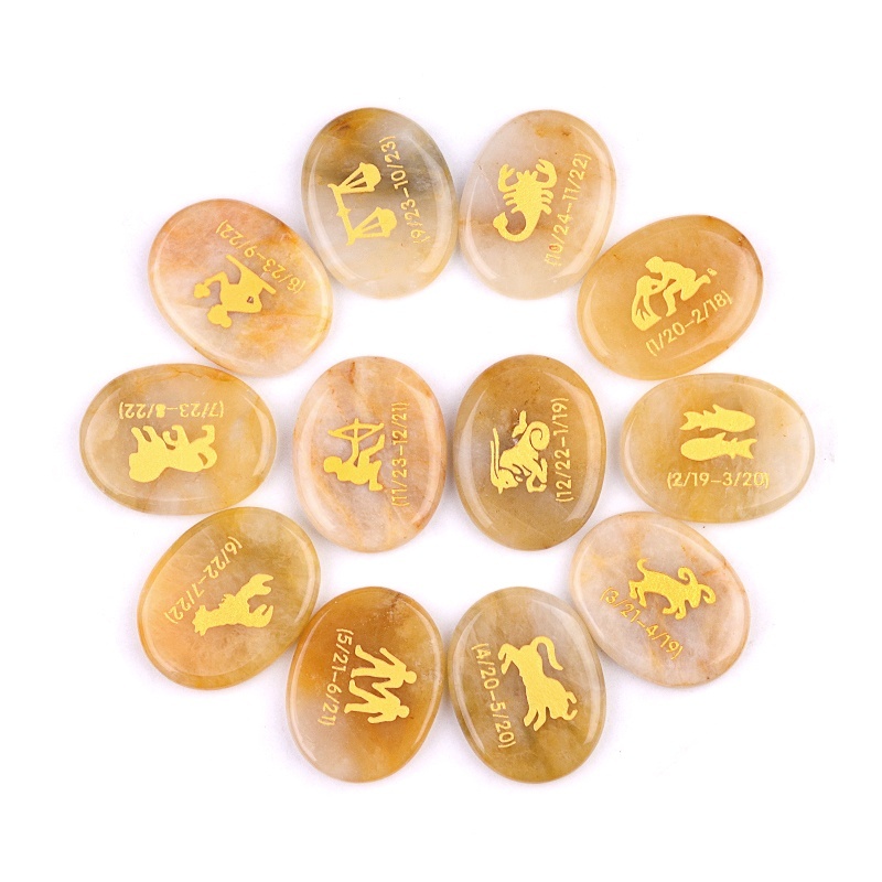 Red Jasper Zodiac or Horoscope Symbols Engraved Stones (Set of 12) for Reiki Healing Meditation Balancing Worry Gemstone Pocket