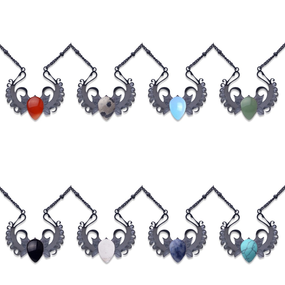 Stainless Steel Necklace Natural Gemstone Cabs Pendant With 50CM Chain