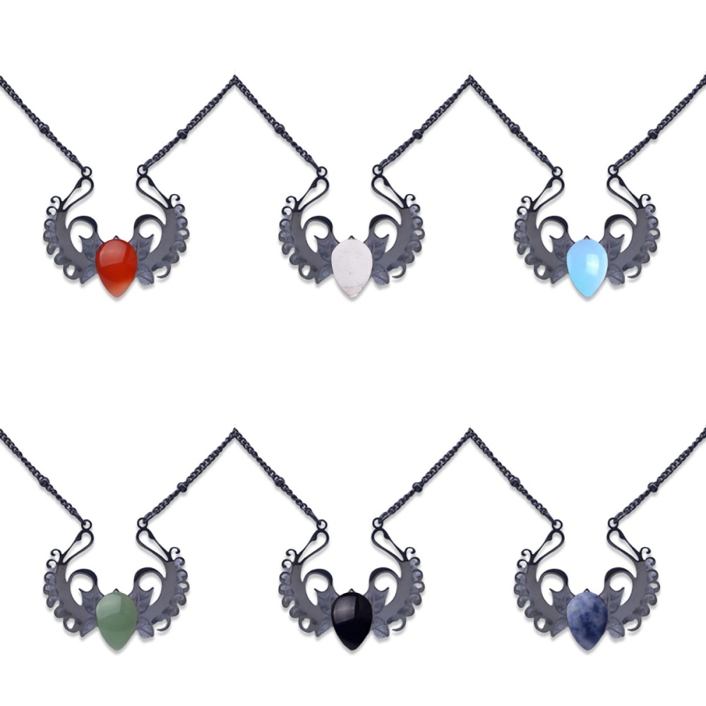 Stainless Steel Necklace Natural Gemstone Cabs Pendant With 50CM Chain