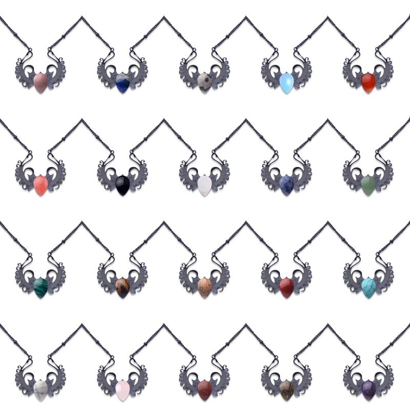 Stainless Steel Necklace Natural Gemstone Cabs Pendant With 50CM Chain