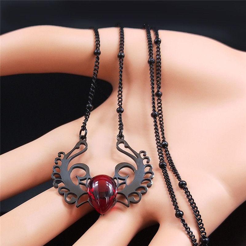 Stainless Steel Necklace Natural Gemstone Cabs Pendant With 50CM Chain