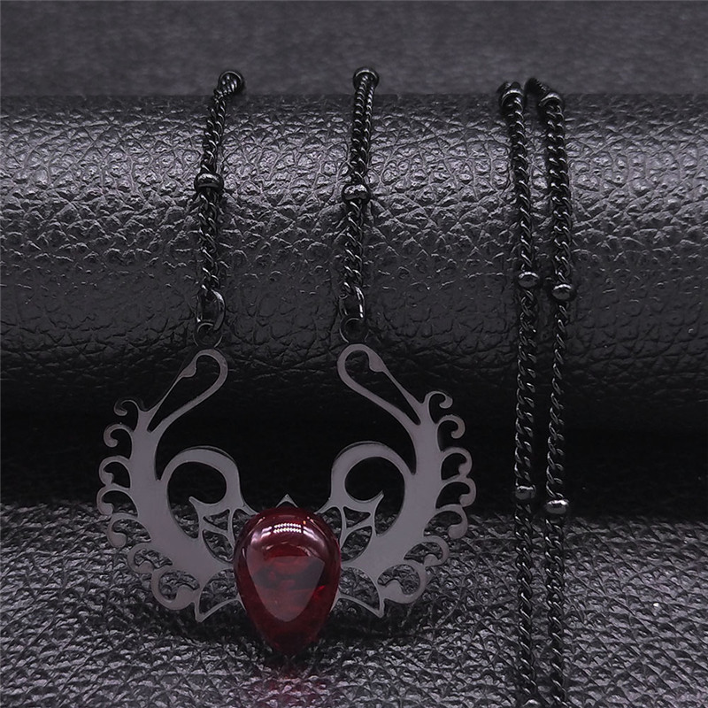 Stainless Steel Necklace Natural Gemstone Cabs Pendant With 50CM Chain