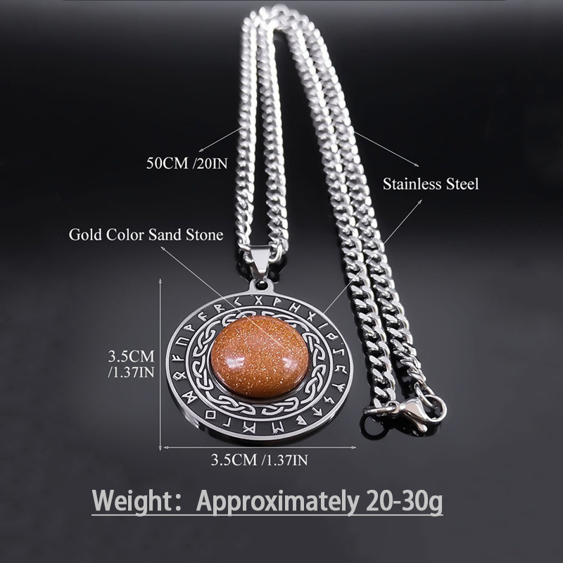 Stainless Steel Circular Necklace Natural Gemstone Cabs Pendant With 50CM Chain
