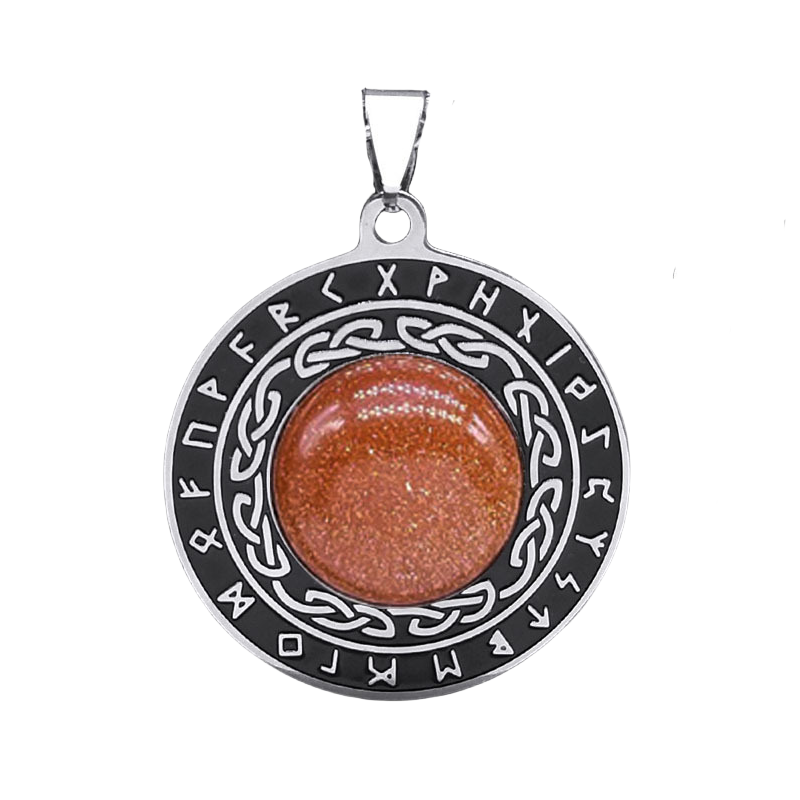 Stainless Steel Circular Necklace Natural Gemstone Cabs Pendant With 50CM Chain