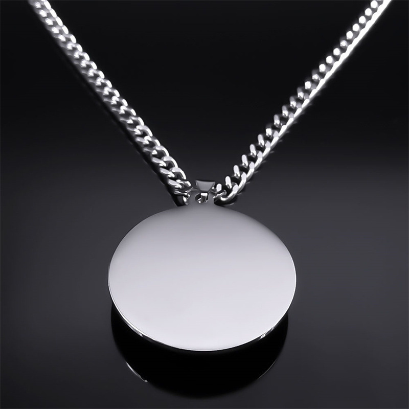 Stainless Steel Circular Necklace Natural Gemstone Cabs Pendant With 50CM Chain