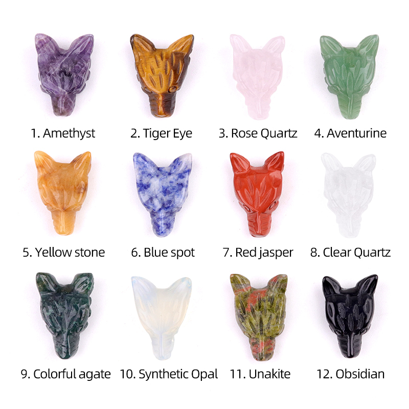 Handmade Craved 1.0Inch Gemstone Wolf Head for Home & Office Decoration