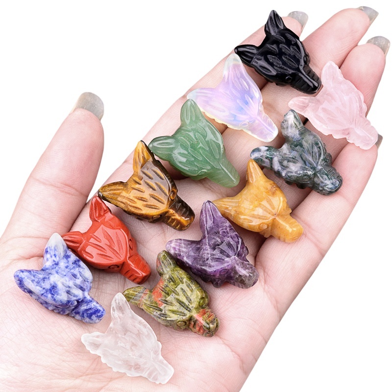 Handmade Craved 1.0Inch Gemstone Wolf Head for Home & Office Decoration