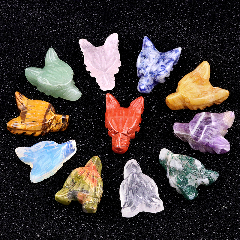 Handmade Craved 1.0Inch Gemstone Wolf Head for Home & Office Decoration