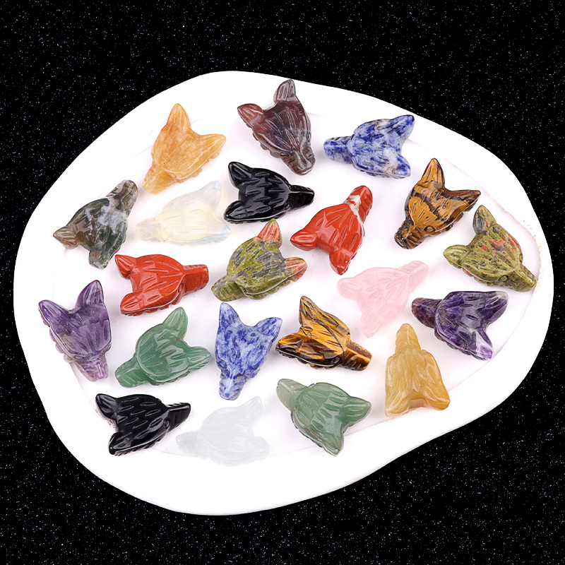 Handmade Craved 1.0Inch Gemstone Wolf Head for Home & Office Decoration