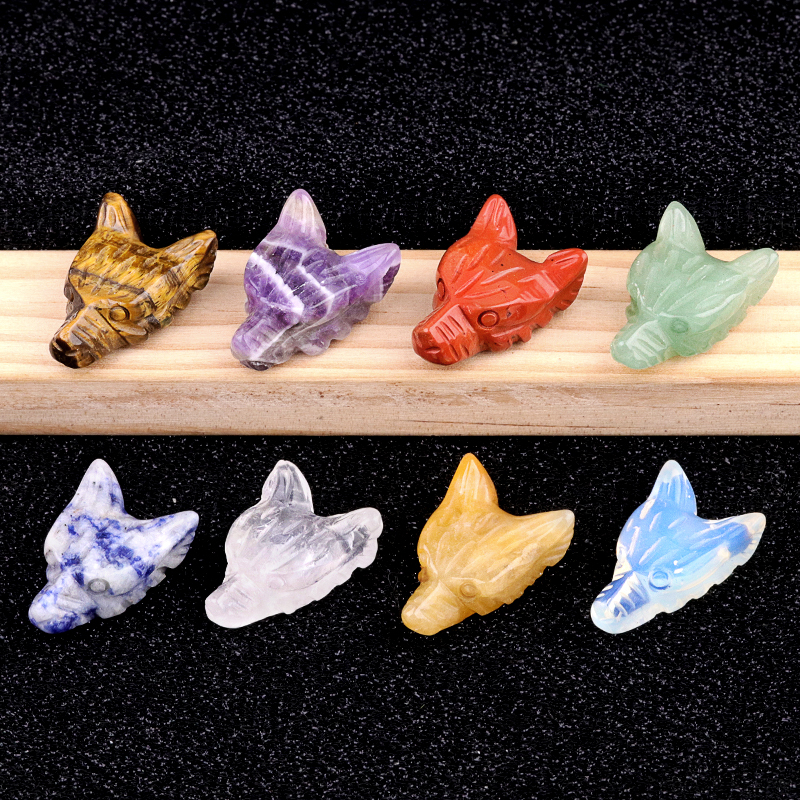 Handmade Craved 1.0Inch Gemstone Wolf Head for Home & Office Decoration