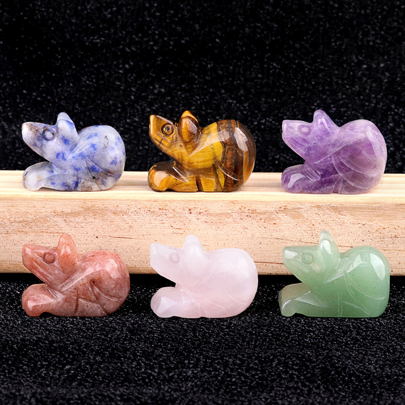 Handmade Craved 1.0Inch Gemstone Mouse Animal Ornament for Home & Office Decoration