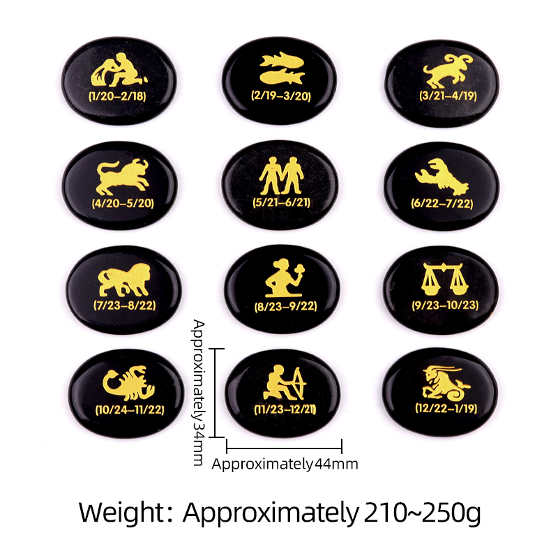 Zodiac or Horoscope Symbols Engraved Stones (Set of 12) for Reiki Healing Meditation Balancing Worry Gemstone Pocket