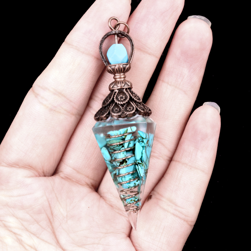 Chip Stone Resin Hexagonal Cone Antique Bronze Pendulum Pendant For Making Jewelry