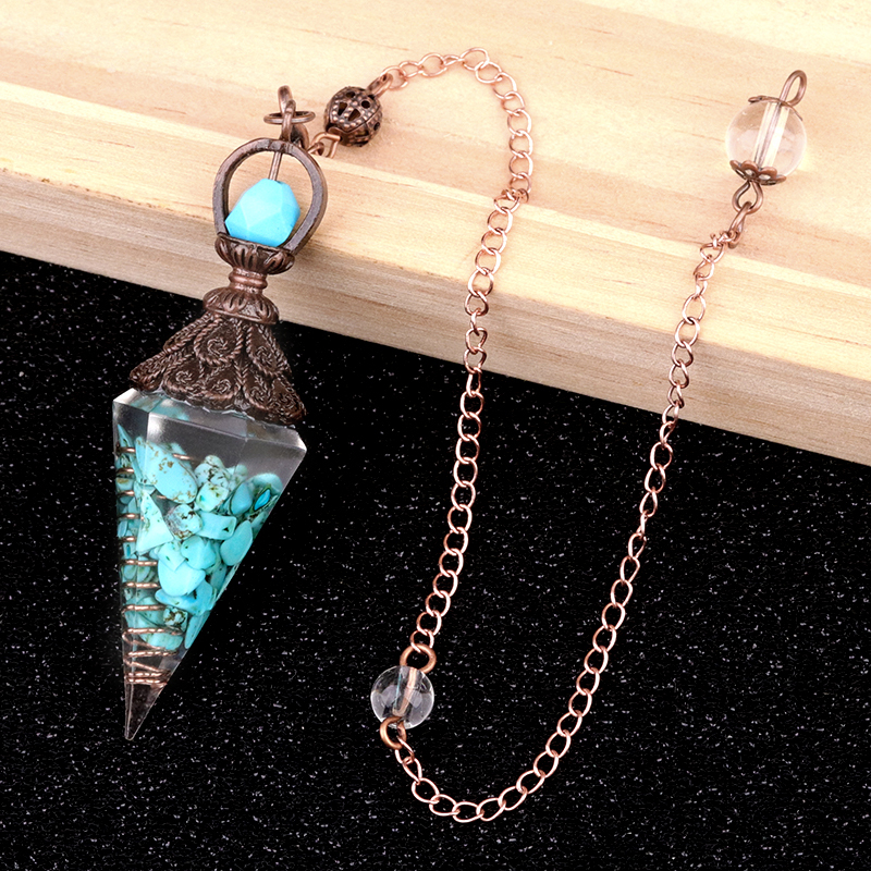 Chip Stone Resin Hexagonal Cone Antique Bronze Pendulum Pendant For Making Jewelry