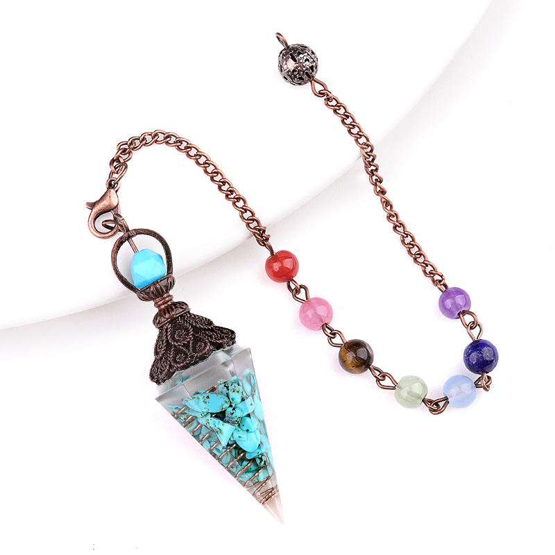 Chip Stone Resin Hexagonal Cone Antique Bronze Pendulum Pendant For Making Jewelry