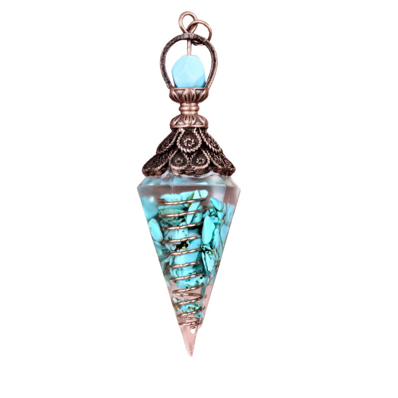 Chip Stone Resin Hexagonal Cone Antique Bronze Pendulum Pendant For Making Jewelry