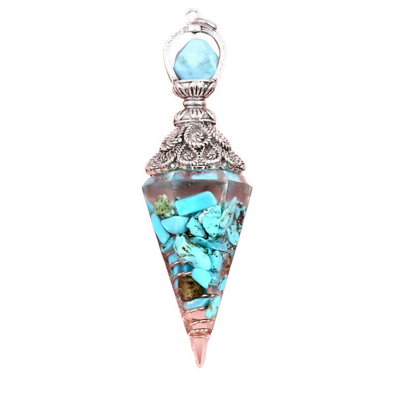 Chip Stone Resin Hexagonal Cone Antique Silver Pendulum Pendant(approx 20x40mm) for making jewelry