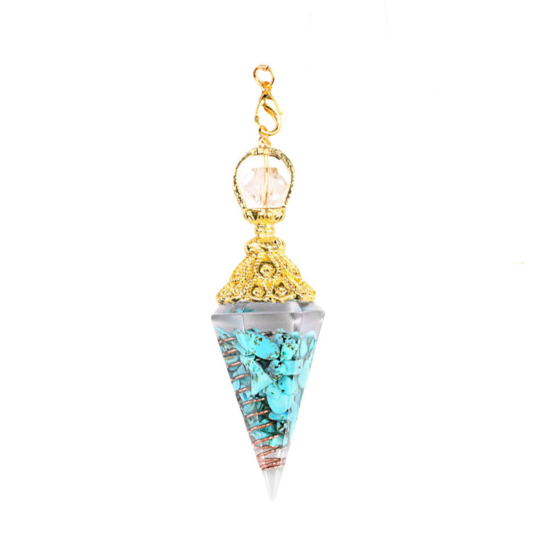 Chip Stone Resin Hexagonal Cone Gold Pendulum Pendant(approx 20x40mm) for making jewelry