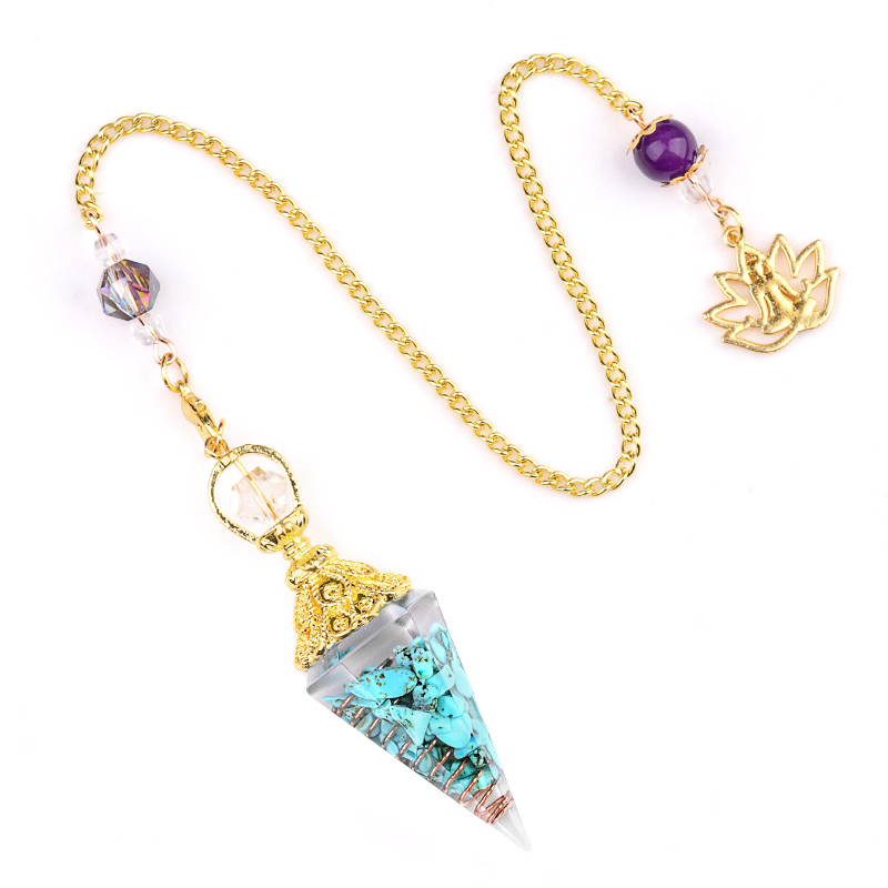 Chip Stone Resin Hexagonal Cone Gold Pendulum Pendant(approx 20x40mm) for making jewelry