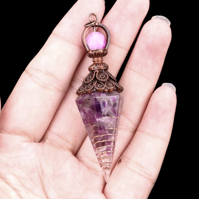 Chip Stone Resin Hexagonal Cone Antique Bronze Pendulum Pendant For Making Jewelry