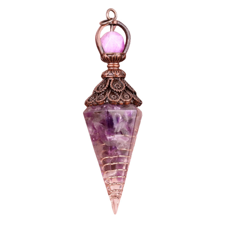 Chip Stone Resin Hexagonal Cone Antique Bronze Pendulum Pendant For Making Jewelry