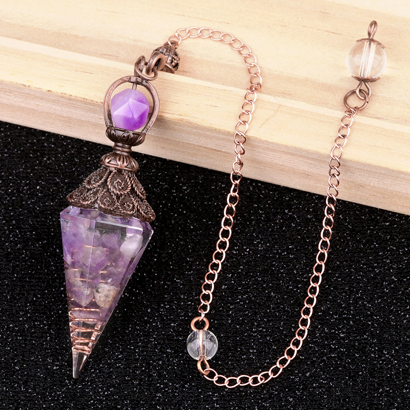 Chip Stone Resin Hexagonal Cone Antique Bronze Pendulum Pendant For Making Jewelry