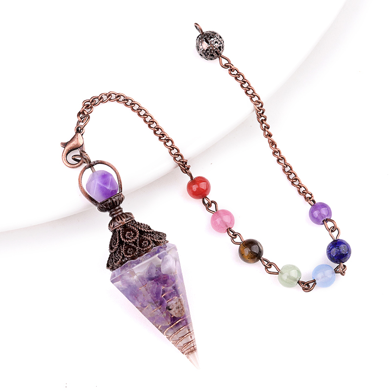 Chip Stone Resin Hexagonal Cone Antique Bronze Pendulum Pendant For Making Jewelry