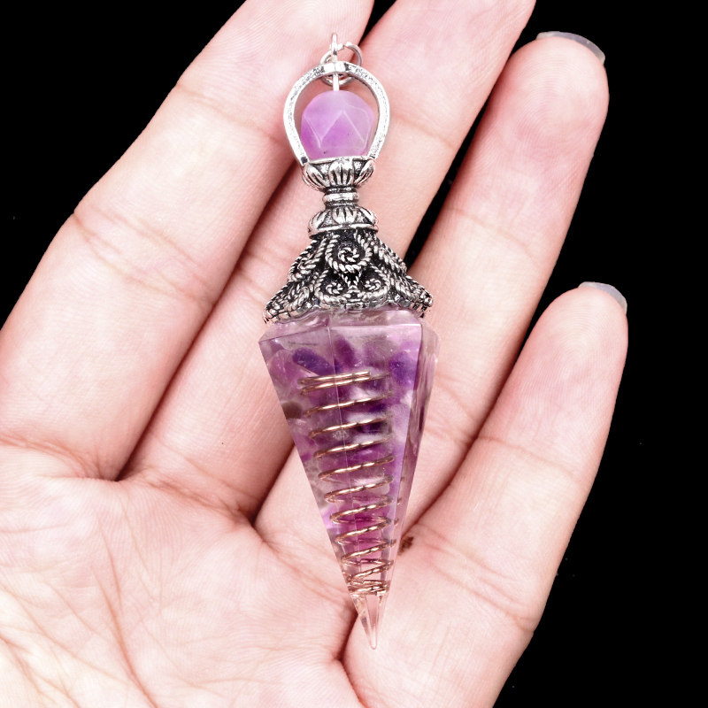 Chip Stone Resin Hexagonal Cone Antique Silver Pendulum Pendant(approx 20x40mm) for making jewelry