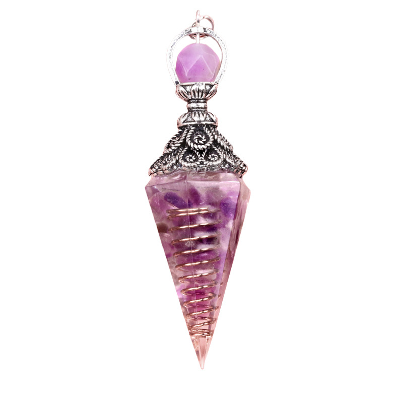 Chip Stone Resin Hexagonal Cone Antique Silver Pendulum Pendant(approx 20x40mm) for making jewelry