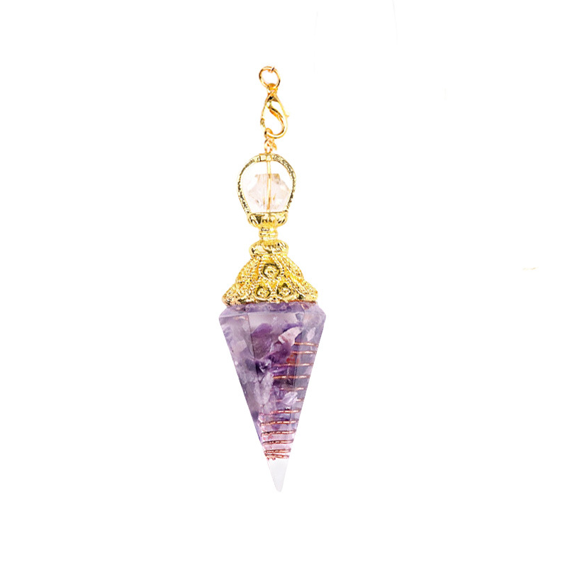 Chip Stone Resin Hexagonal Cone Gold Pendulum Pendant(approx 20x40mm) for making jewelry