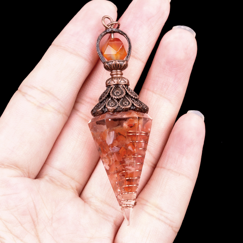Chip Stone Resin Hexagonal Cone Antique Bronze Pendulum Pendant For Making Jewelry