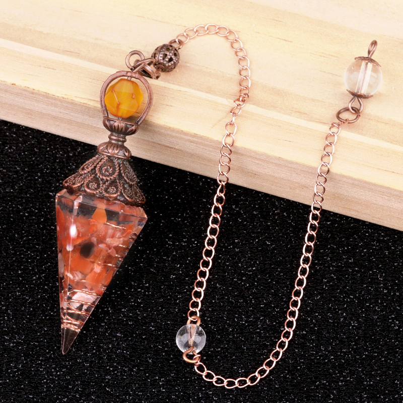 Chip Stone Resin Hexagonal Cone Antique Bronze Pendulum Pendant For Making Jewelry