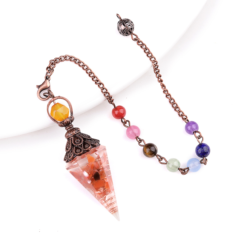 Chip Stone Resin Hexagonal Cone Antique Bronze Pendulum Pendant For Making Jewelry