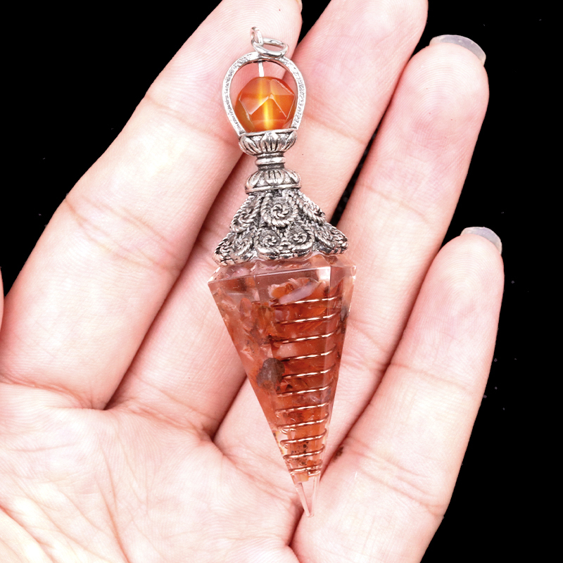 Chip Stone Resin Hexagonal Cone Antique Silver Pendulum Pendant(approx 20x40mm) for making jewelry
