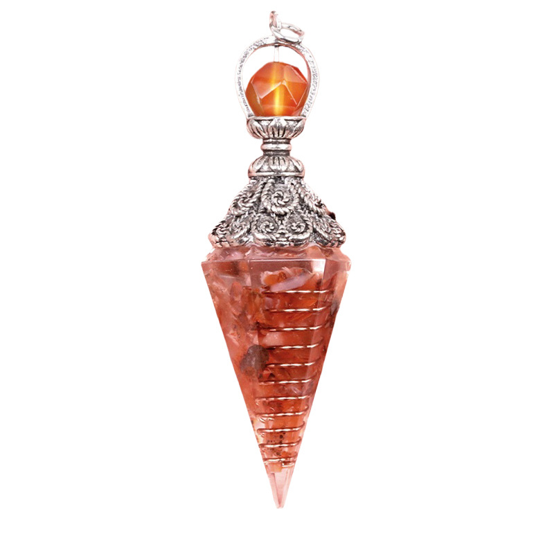 Chip Stone Resin Hexagonal Cone Antique Silver Pendulum Pendant(approx 20x40mm) for making jewelry