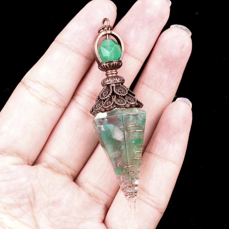 Chip Stone Resin Hexagonal Cone Antique Bronze Pendulum Pendant For Making Jewelry