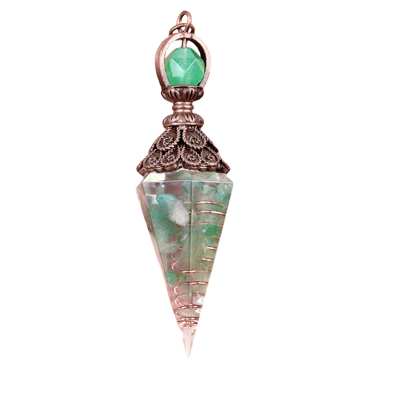 Chip Stone Resin Hexagonal Cone Antique Bronze Pendulum Pendant For Making Jewelry