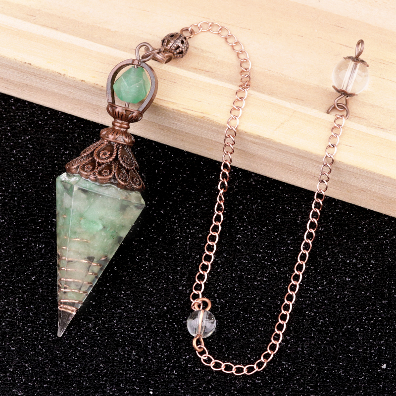 Chip Stone Resin Hexagonal Cone Antique Bronze Pendulum Pendant For Making Jewelry